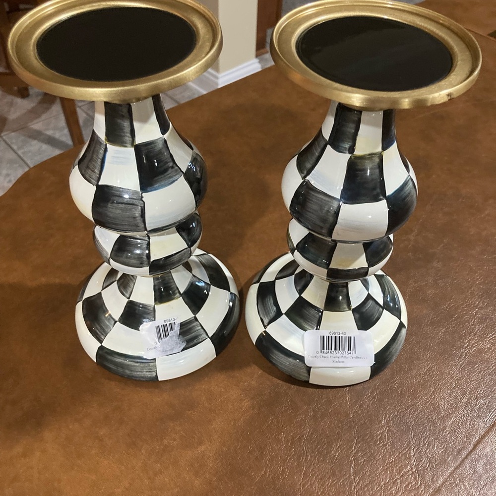 MacKenzie-Childs courtly enamel courtly Check  two Candle Holders